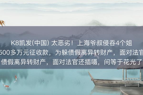 K8凯发(中国) 太恶劣！上海爷叔侵吞4个姐姐、患精神疾病外甥女500多万元征收款，为躲债假离异转财产，面对法官还插嗫，问等于花光了